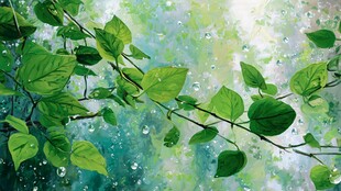 清新绿叶水彩画背景图