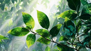 阳光照耀下的翠绿枝叶