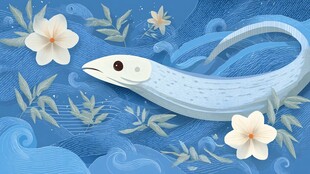 蓝色海中游动的梦幻白鱼