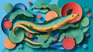 彩色海鳗穿梭于水生植物间