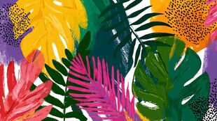 热带多彩植物插画图案