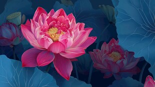 娇艳盛开的粉色荷花