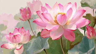 梦幻粉色荷花绽放