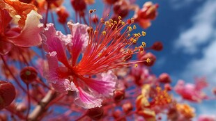 艳丽繁花映蓝天