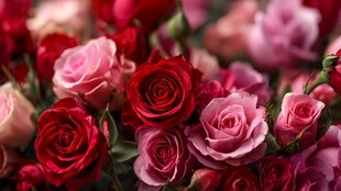 多彩娇艳玫瑰花束特写