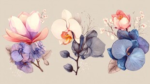 水彩风花卉组合插画