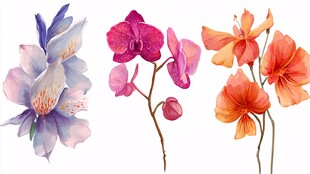 多彩花卉水彩插画