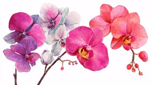 水彩绘多彩蝴蝶兰花朵