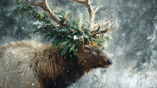 圣诞麋鹿雪中优雅身姿