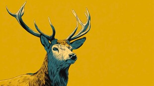 黄色背景下的雄鹿头像