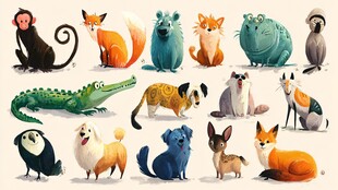 可爱多样的卡通动物集合