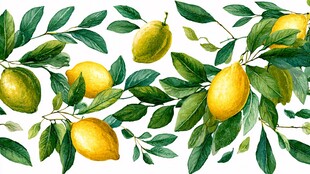 柠檬绿叶水彩画清新图案