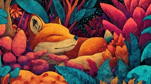 熟睡的狐狸与多彩植物