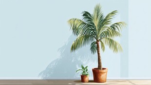 室内棕榈盆栽与绿植景观