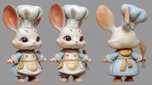 厨师兔玩偶 可爱三重视角