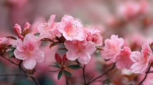 娇艳绽放的粉色杜鹃花