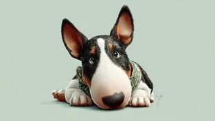 可爱趴着的三色牛头梗犬