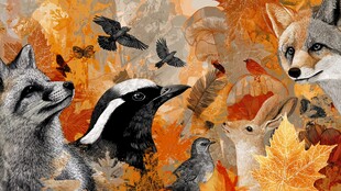 秋日森林中的动物聚会