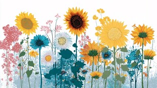 缤纷向日葵花海插画