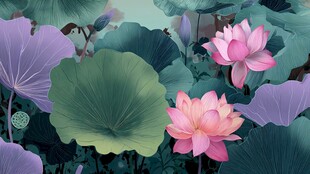 夏日荷塘荷花荷叶美景