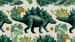 恐龙与绿植无缝图案设计