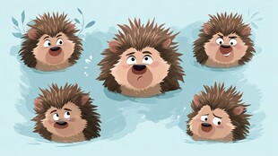 五只表情各异的小刺猬