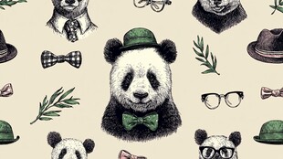 时尚熊猫与配饰图案设计