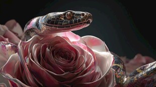 玫瑰上的斑斓蛇