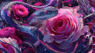 玫瑰丛中的梦幻紫蛇