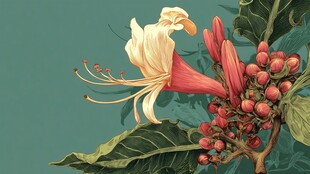 艳丽绽放的咖啡花与果实