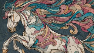 梦幻彩鬃骏马灵动身姿