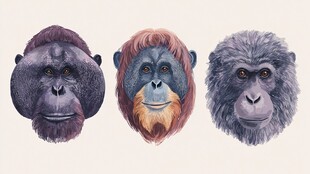 三只猩猩头像插画