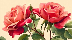 两朵娇艳的粉色月季花