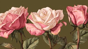 复古风粉色玫瑰插画