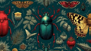 复古风昆虫植物图案插画