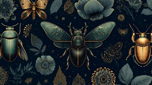 昆虫花卉构成的奇幻图案