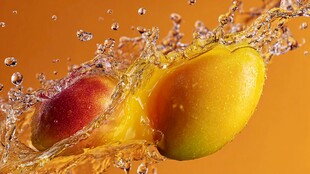 蜜桃入水溅起晶莹水花