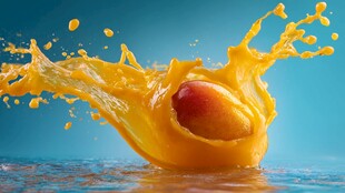 桃子果汁飞溅精彩瞬间