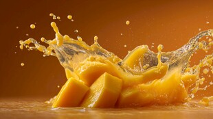 芒果块溅起果汁的动感瞬间