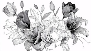 黑白花卉手绘插画