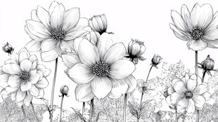 黑白花卉线稿插画