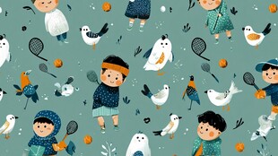 儿童欢乐打网球插画场景