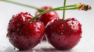 新鲜欲滴的水润红樱桃