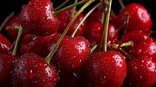 新鲜欲滴的水润红樱桃