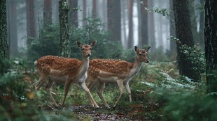 雾中漫步的优雅小鹿