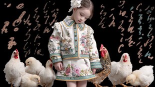 中式萌娃与群鸡的温馨画面