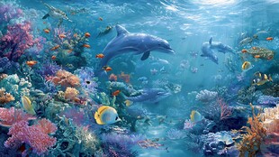 梦幻海底世界 海豚与鱼共舞