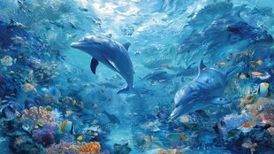 海底海豚共舞美丽珊瑚世界