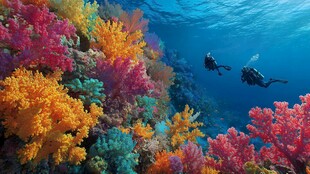 绚丽海底珊瑚与潜水者