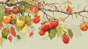 枝头硕果累累的诱人柿子